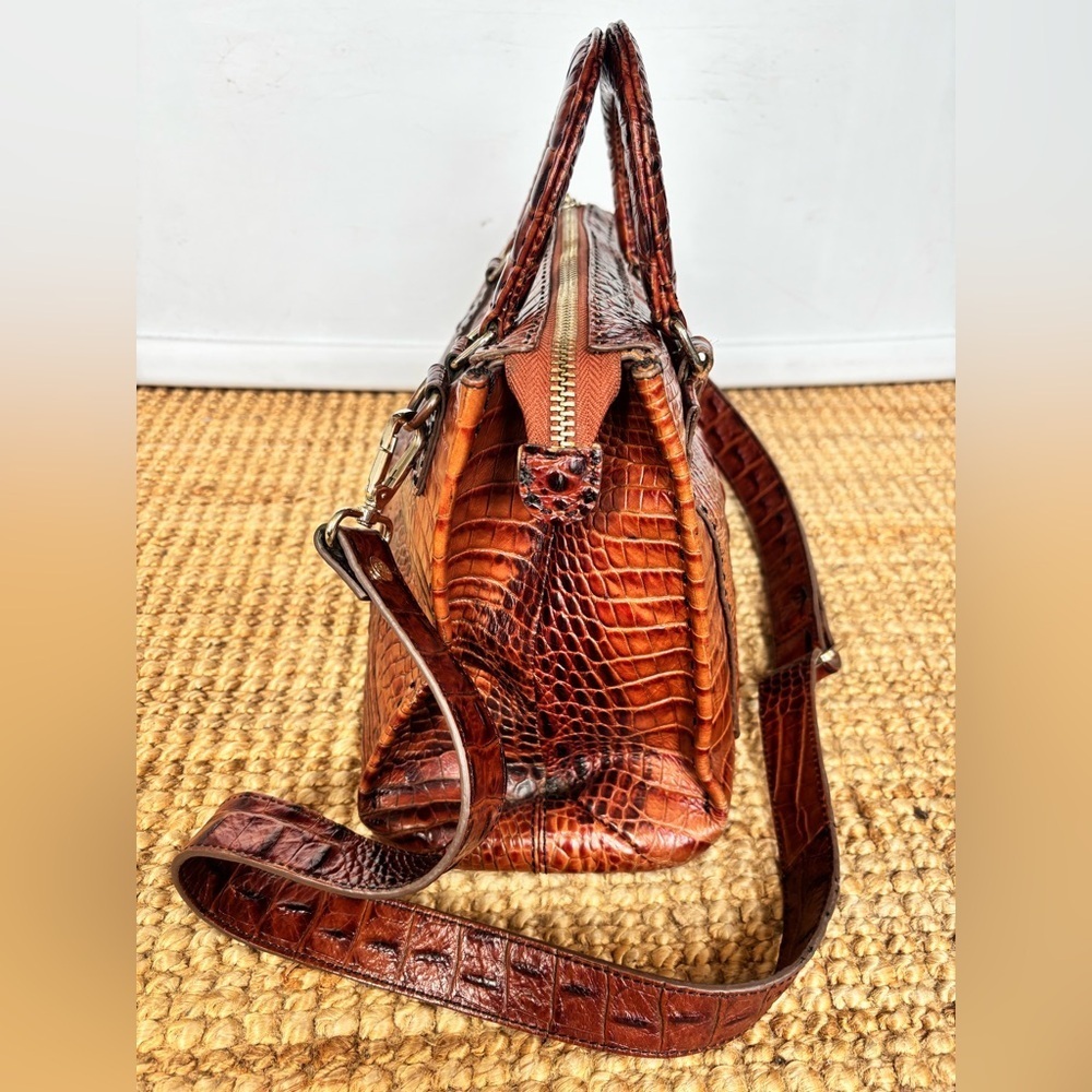 RARE Vintage Ted Baker Brown 100% Leather Crocodile Embossed Bag - Picture 10 of 16